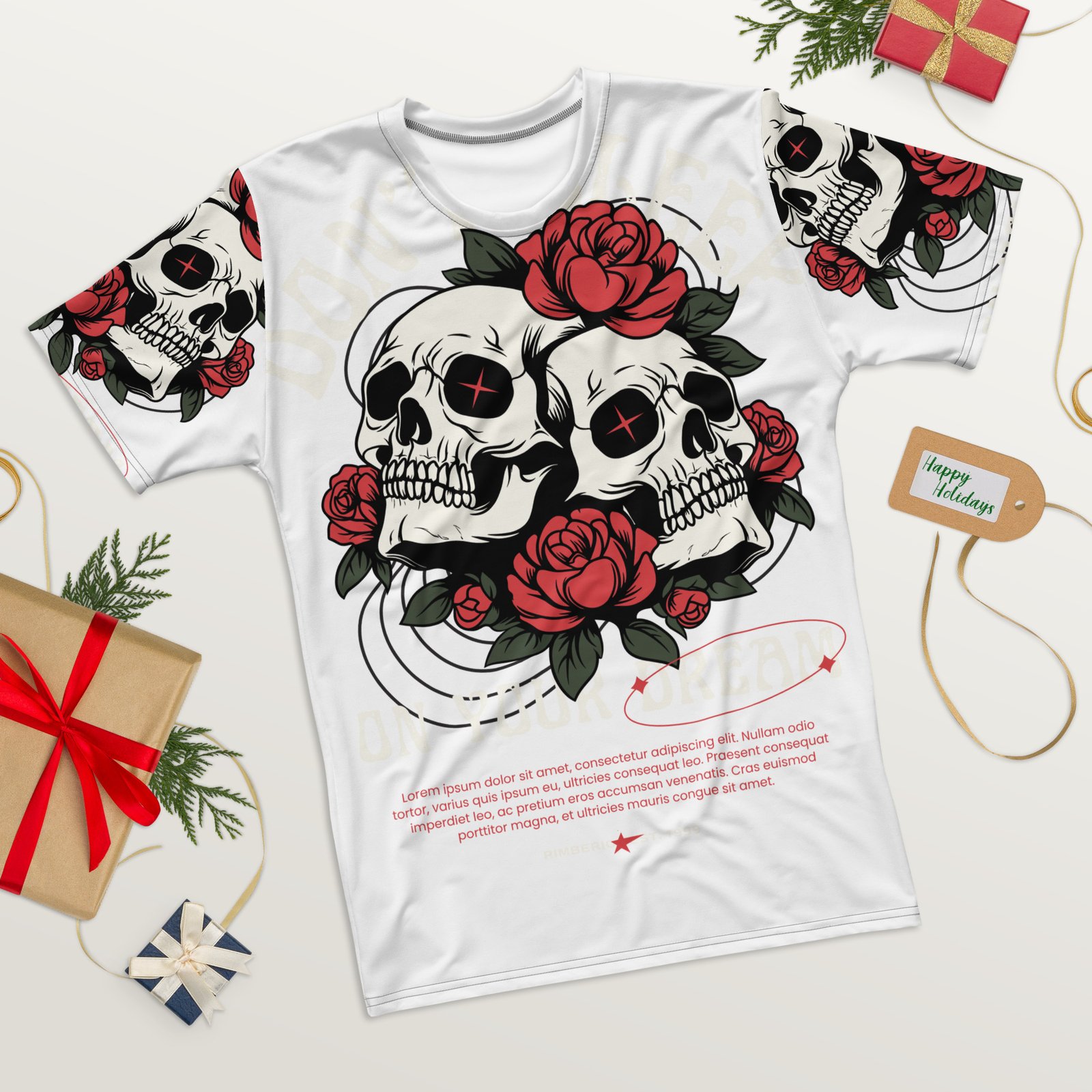 Black White Red Vintage Skull & Rose Bold Streetwear T-Shirt