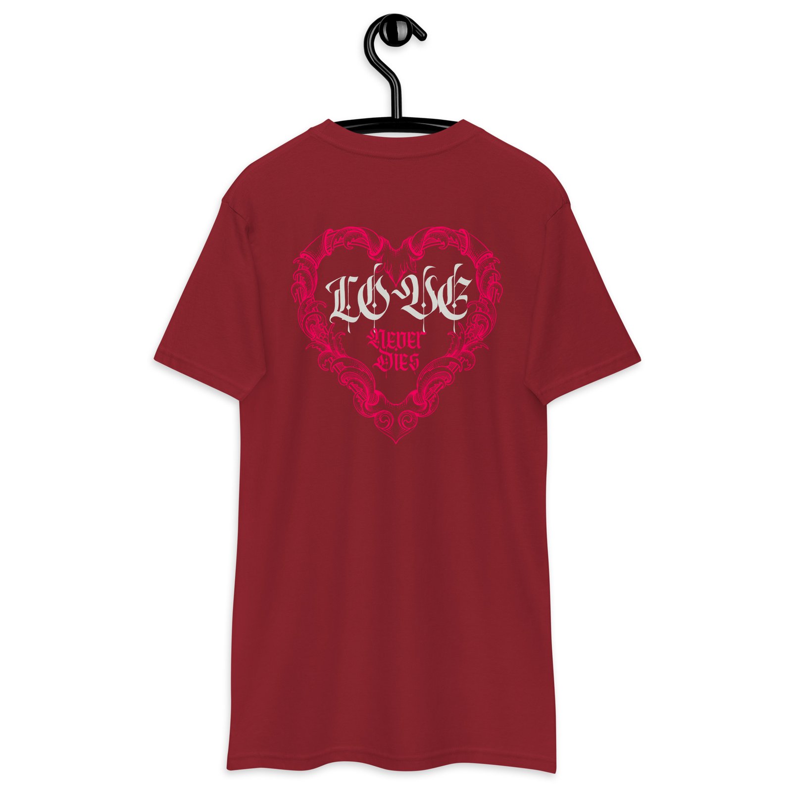 Crimson Grunge Heart – Gothic Valentine Love Quote T-Shirt - Image 3