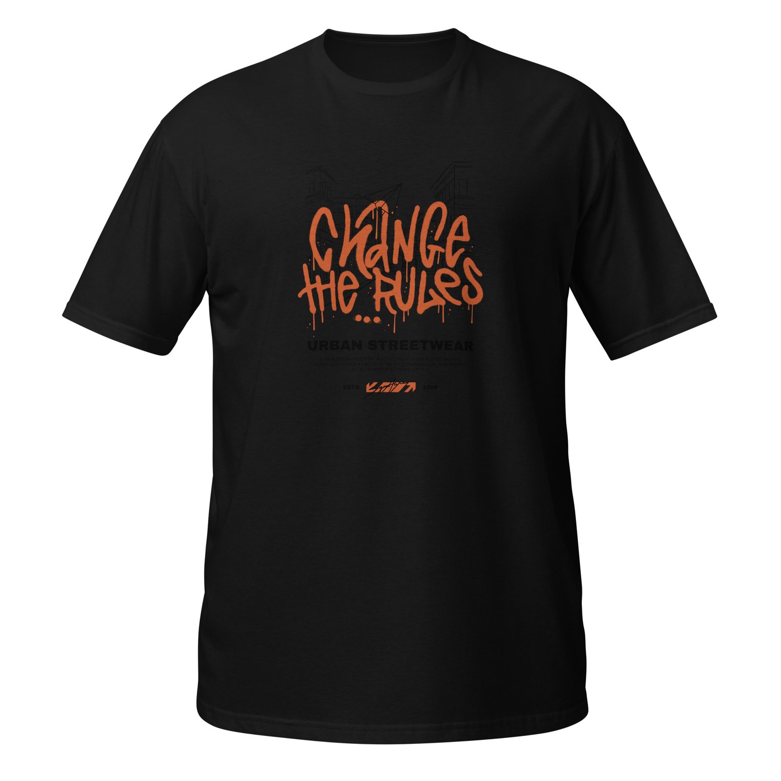 Orange & Black “Change The Rules” Bold Sketch Urban Streetwear T-Shirt - Image 5