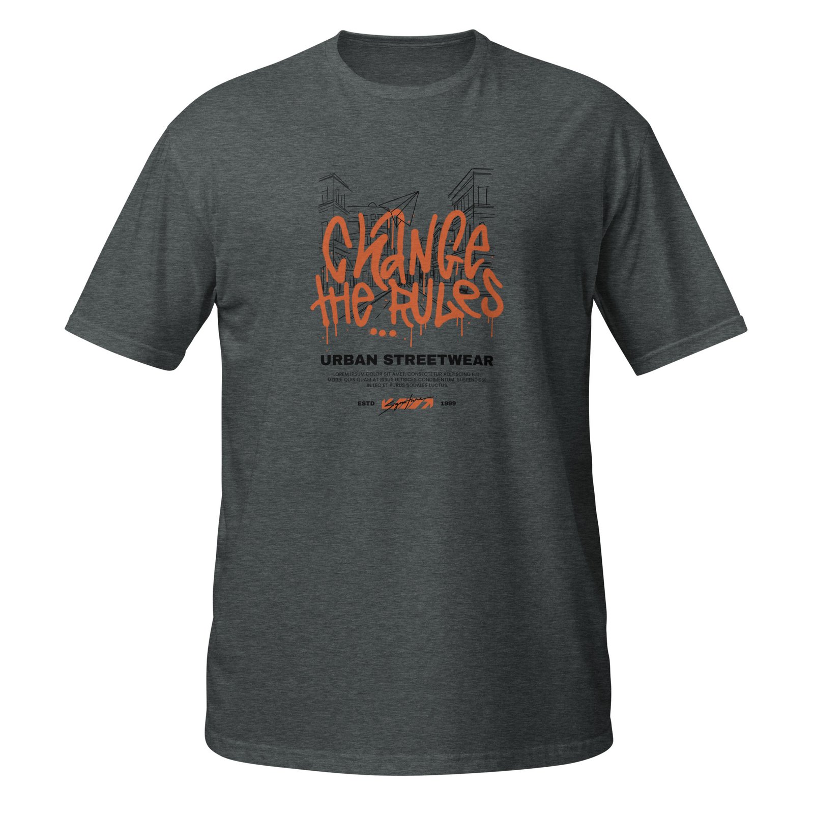 Orange & Black “Change The Rules” Bold Sketch Urban Streetwear T-Shirt - Image 2