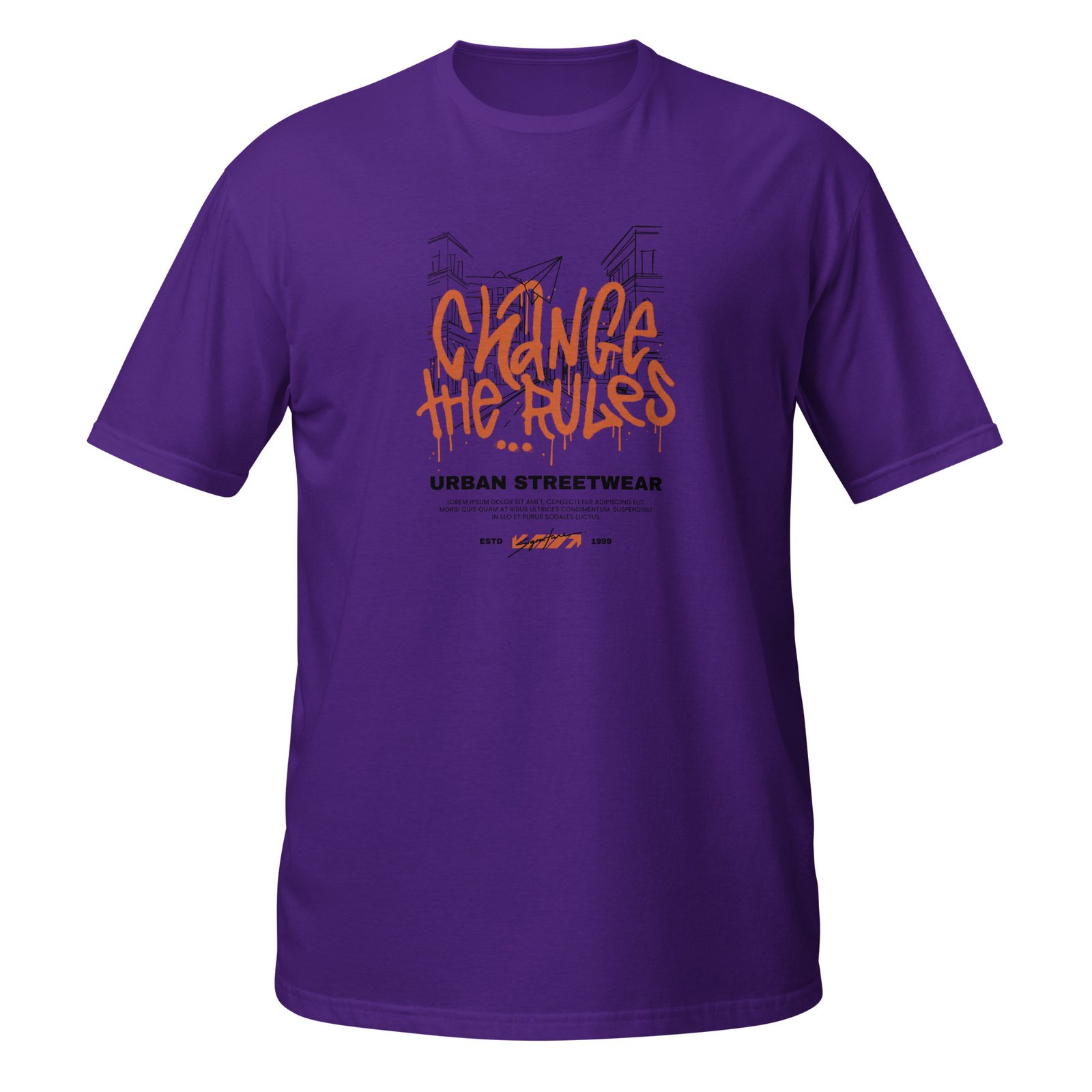 Orange & Black “Change The Rules” Bold Sketch Urban Streetwear T-Shirt - Image 3