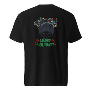 Red & Black Messy Bun Merry Christmas T-Shirt